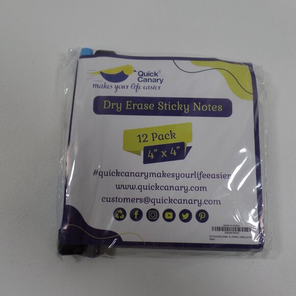 Dry Erase Reusable Sticky Notes 12 Pack 4″x4″ Whiteboard Stickers 2 Pens - Picture 1 of 2